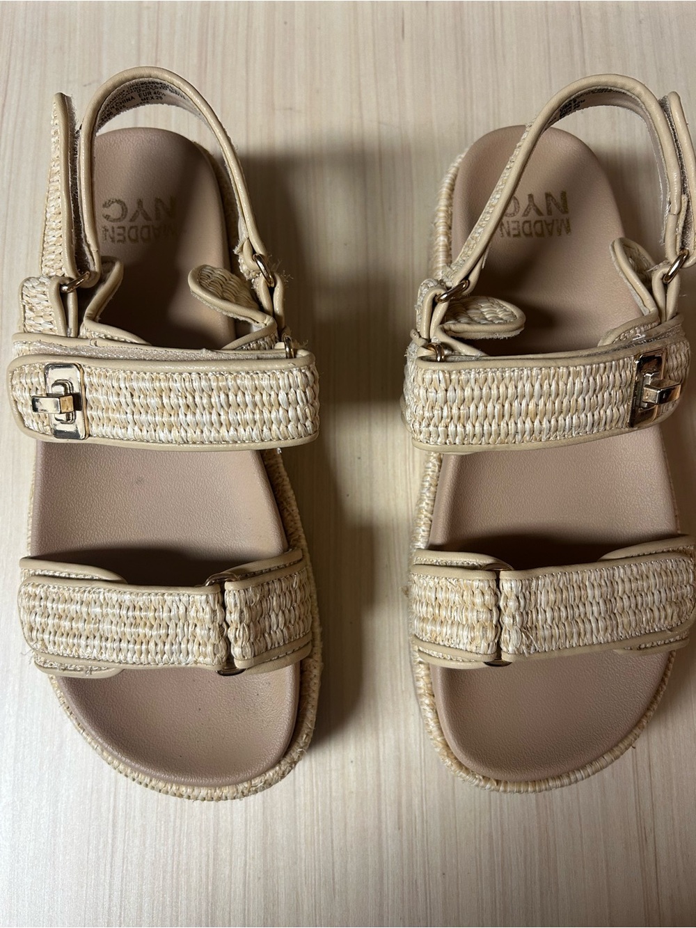 Madden NYC Women's Neutral Woven Strap Sandals